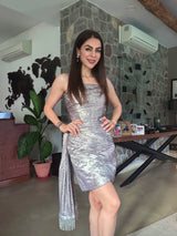 Sonam Pall Jetley in Shimmer Fringe Dress With Drape Detail