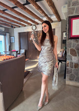 Sonam Pall Jetley in Shimmer Fringe Dress With Drape Detail