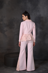 Pink Asymmetrical Drape Blazer Pant Set