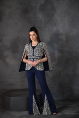 Blue & White Embroidered Cape Set