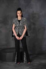 Black & White Embroidered Cape Set