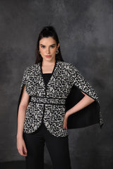 Black & White Embroidered Cape Set