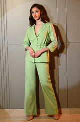 Tea Green Embellished Blazer Pant Set