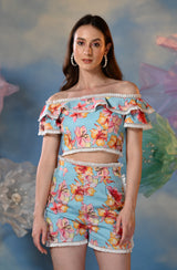 Blue Floral Shorts Set