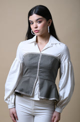 White & Sage Green Two Piece Top