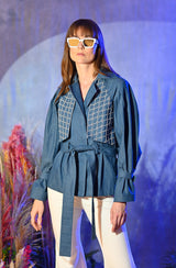 Denim Embroidered Jacket With Belt