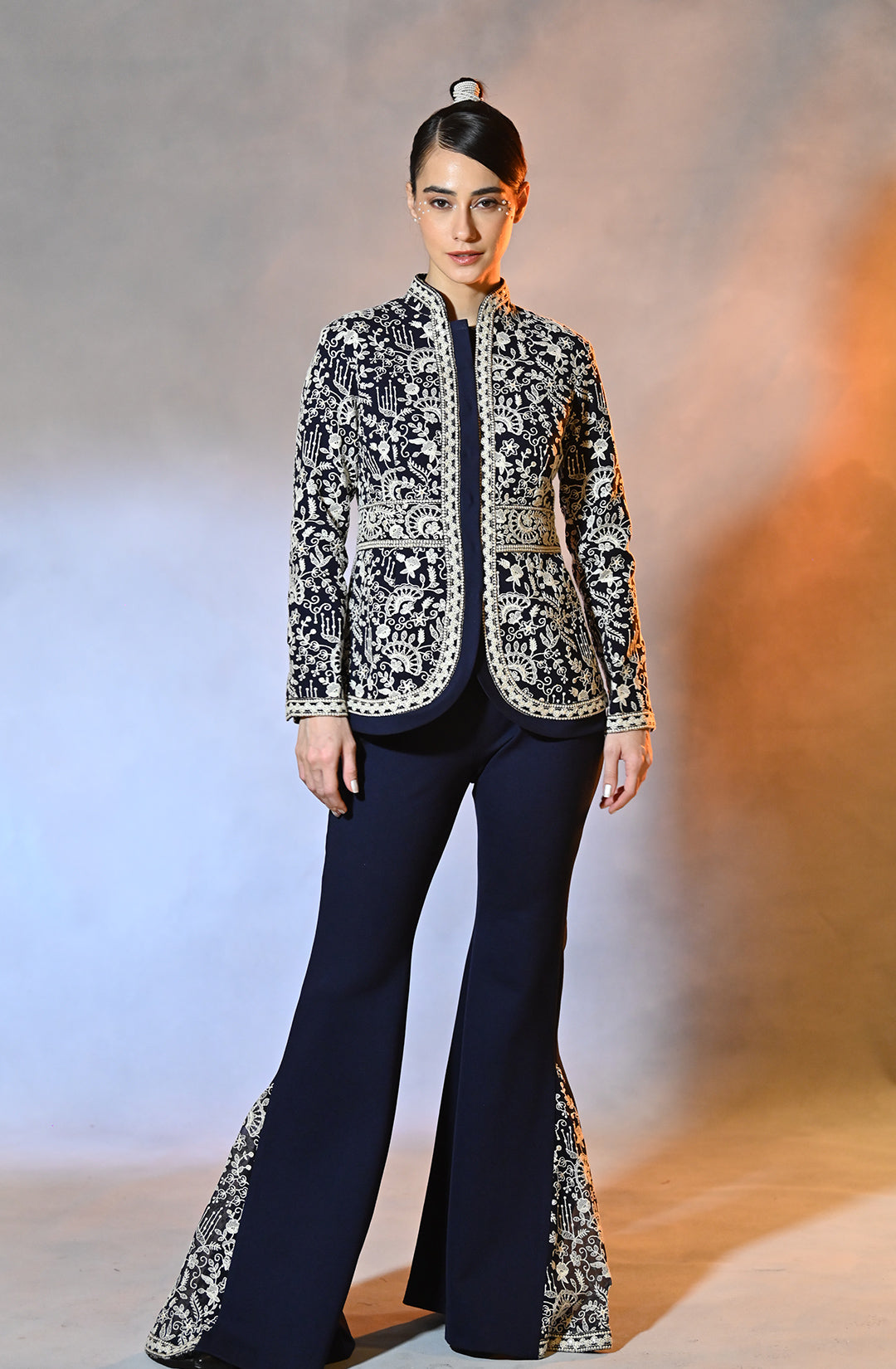 Yellow Peplum Style Embroidered Festive Pant Style Suit