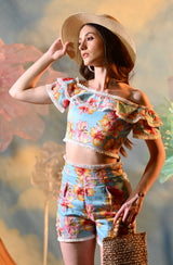 Blue Floral Shorts Set