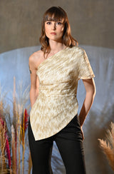 White & Gold Drape Top