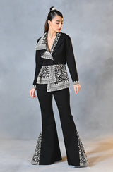 Black Asymmetrical Drape Blazer Pant Set
