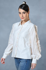 White Pleated Lace Shirt
