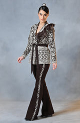 Brown Embroidered Blazer Pant Set