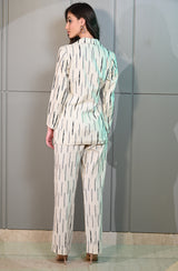 Cream Embroidered Blazer Pant Set