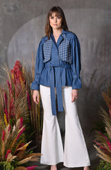 Denim Embroidered Jacket With Belt