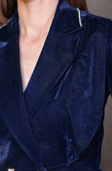 Dark Blue Velvet Blazer Pant Set