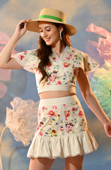 White Floral Skirt Set