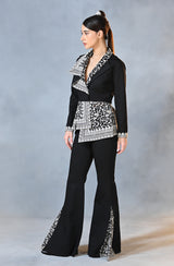 Black Asymmetrical Drape Blazer Pant Set