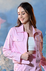 Pink Embroidered Jacket & Skirt Set