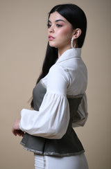 White & Sage Green Two Piece Top