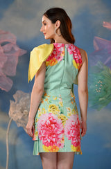 Printed Mini Dress with Exaggerated Bow