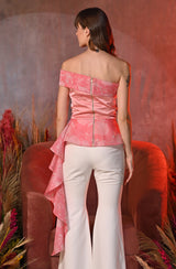 Printed Organza Drape Top