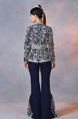 Blue Embroidered Peplum Jacket & Pant Set