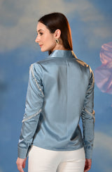 Blue Satin Lace Shirt