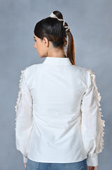 White Pleated Lace Shirt