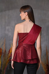 Red Sequin & Organza Drape Top