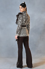 Brown Embroidered Blazer Pant Set