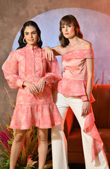 Printed Organza Drape Top