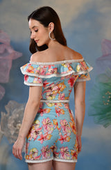 Blue Floral Shorts Set