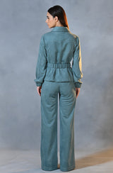 Aqua Sky Jacket & Pant Set With Stitch Detail