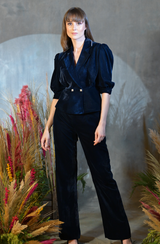 Dark Blue Velvet Blazer Pant Set