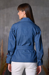 Denim Embroidered Jacket With Belt