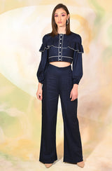 Navy Blue Crop Top & Pants Set