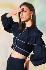 Navy Blue Crop Top & Pants Set