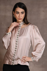 Champagne Embroidered Top