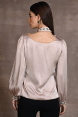 Champagne Embroidered Top