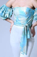 Foil Strapless Frill Top