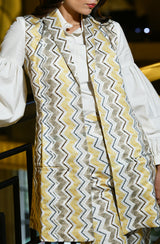 Embroidered Blazer Set With White Shirt