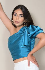 Turquoise Blue One-Shoulder Crop Top