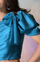 Turquoise Blue One-Shoulder Crop Top