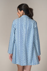 Polka Print Denim Blazer Skorts Set