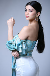 Foil Strapless Frill Top