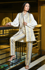 Embroidered Blazer Set With White Shirt