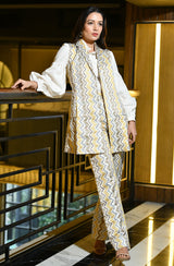 Embroidered Blazer Set With White Shirt