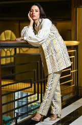 Embroidered Blazer Set With White Shirt