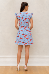 Flamingo Print Embroidered Dress