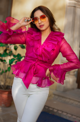 ANCHAL BHARDWAJ  in Magenta Pink Ruffle Top